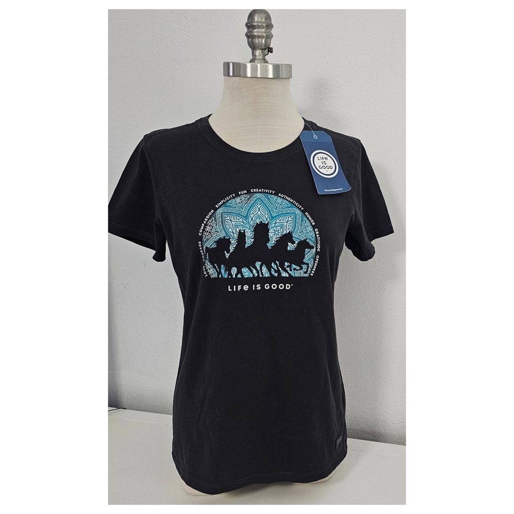 Life Is Good Women's Black and Blue Graphic Tee